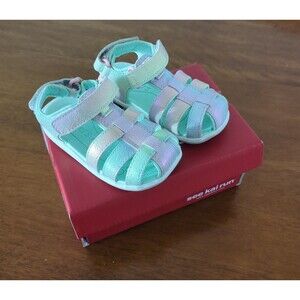 See Kai Run Paley ll silver Rainbow Sandals Velcro strap size 7 EUC